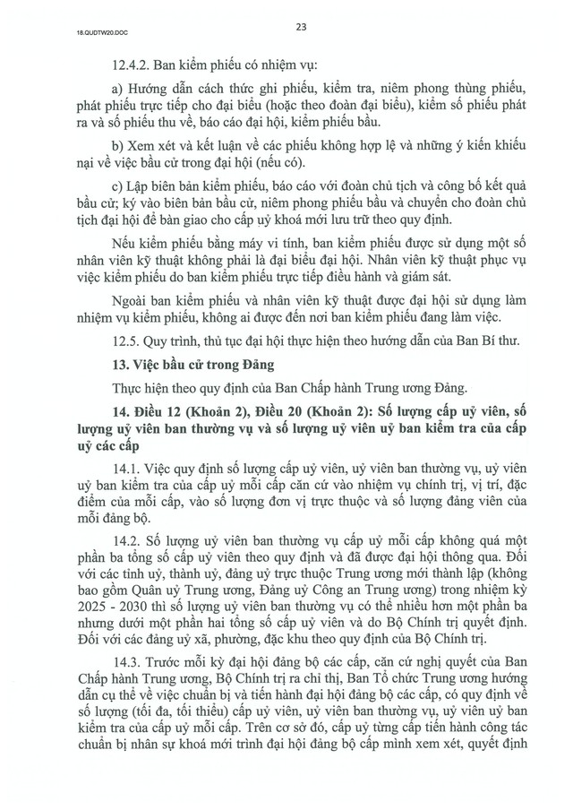 QUY ĐỊNH SỐ 20-QĐ/TW VỀ THI HÀNH ĐIỀU LỆ ĐẢNG- Ảnh 24. QUY ĐỊNH SỐ 20-QĐ/TW VỀ THI HÀNH ĐIỀU LỆ ĐẢNG- Ảnh 24.