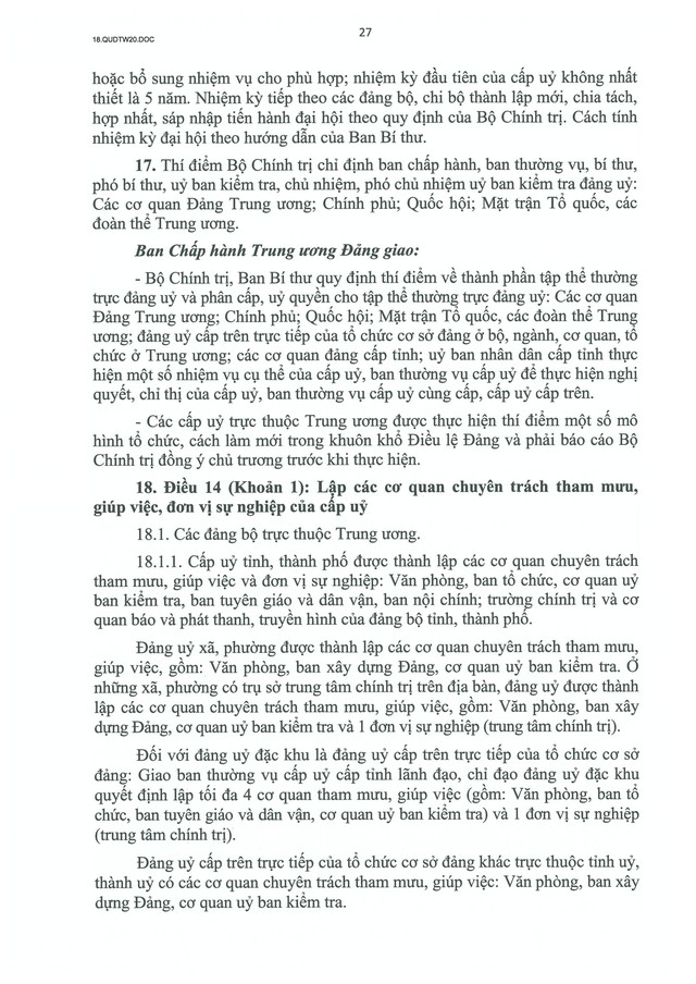 QUY ĐỊNH SỐ 20-QĐ/TW VỀ THI HÀNH ĐIỀU LỆ ĐẢNG- Ảnh 28. QUY ĐỊNH SỐ 20-QĐ/TW VỀ THI HÀNH ĐIỀU LỆ ĐẢNG- Ảnh 28.