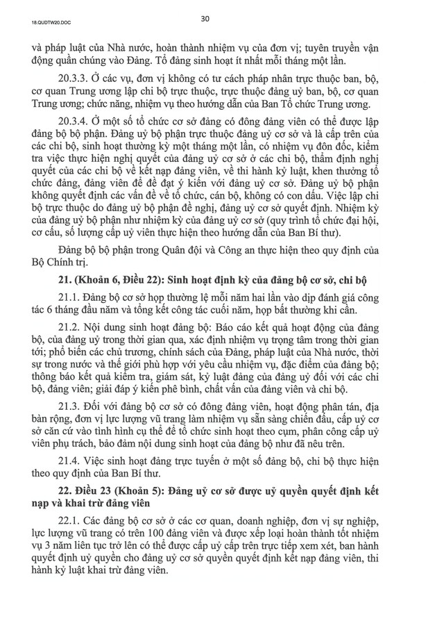 QUY ĐỊNH SỐ 20-QĐ/TW VỀ THI HÀNH ĐIỀU LỆ ĐẢNG- Ảnh 31. QUY ĐỊNH SỐ 20-QĐ/TW VỀ THI HÀNH ĐIỀU LỆ ĐẢNG- Ảnh 31.