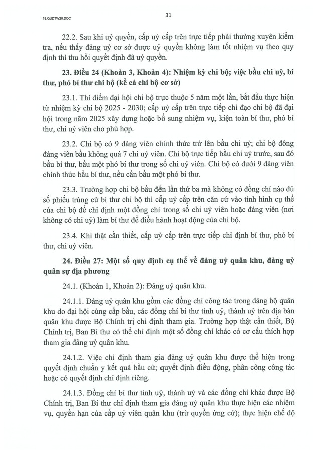 QUY ĐỊNH SỐ 20-QĐ/TW VỀ THI HÀNH ĐIỀU LỆ ĐẢNG- Ảnh 32. QUY ĐỊNH SỐ 20-QĐ/TW VỀ THI HÀNH ĐIỀU LỆ ĐẢNG- Ảnh 32.