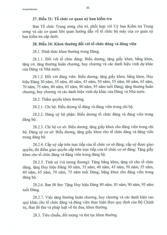 QUY ĐỊNH SỐ 20-QĐ/TW VỀ THI HÀNH ĐIỀU LỆ ĐẢNG- Ảnh 36. QUY ĐỊNH SỐ 20-QĐ/TW VỀ THI HÀNH ĐIỀU LỆ ĐẢNG- Ảnh 36.