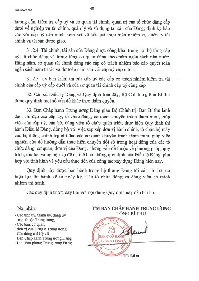 QUY ĐỊNH SỐ 20-QĐ/TW VỀ THI HÀNH ĐIỀU LỆ ĐẢNG- Ảnh 41. QUY ĐỊNH SỐ 20-QĐ/TW VỀ THI HÀNH ĐIỀU LỆ ĐẢNG- Ảnh 41.