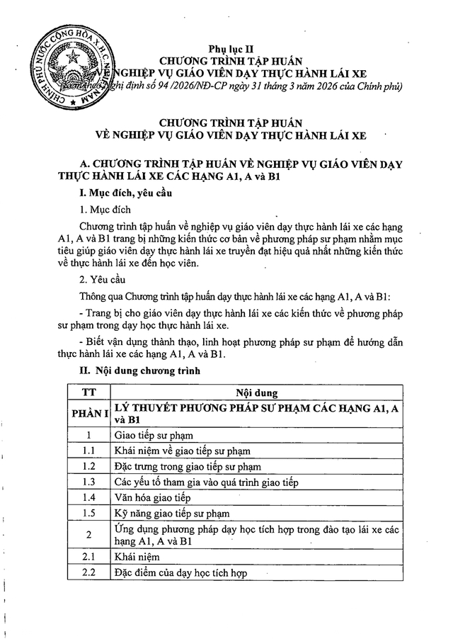 TOÀN VĂN: Nghị định 94/2026/NĐ-CP Quy định về hoạt động đào tạo và sát hạch lái xe- Ảnh 34.