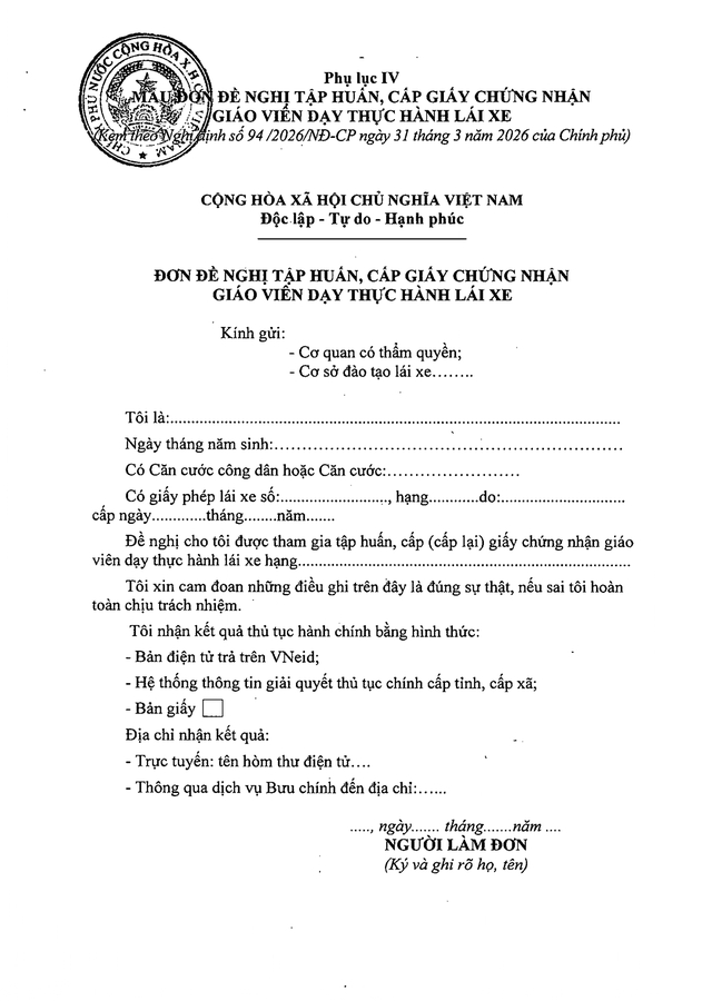 TOÀN VĂN: Nghị định 94/2026/NĐ-CP Quy định về hoạt động đào tạo và sát hạch lái xe- Ảnh 42.