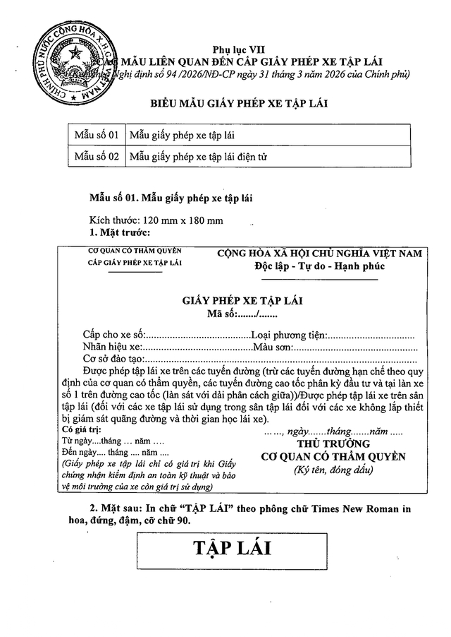 TOÀN VĂN: Nghị định 94/2026/NĐ-CP Quy định về hoạt động đào tạo và sát hạch lái xe- Ảnh 45.
