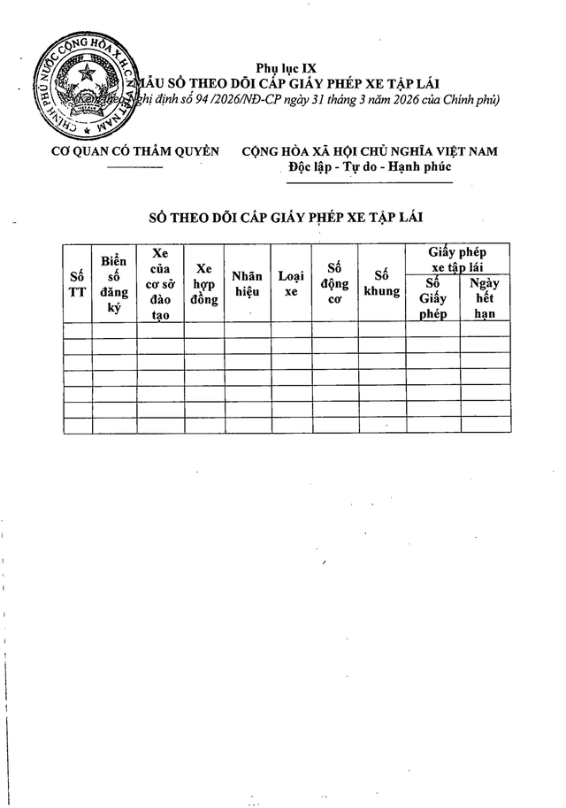 TOÀN VĂN: Nghị định 94/2026/NĐ-CP Quy định về hoạt động đào tạo và sát hạch lái xe- Ảnh 51.