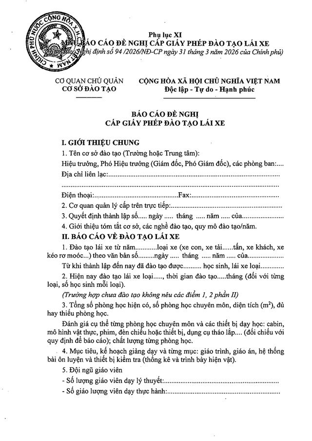 TOÀN VĂN: Nghị định 94/2026/NĐ-CP Quy định về hoạt động đào tạo và sát hạch lái xe- Ảnh 55.