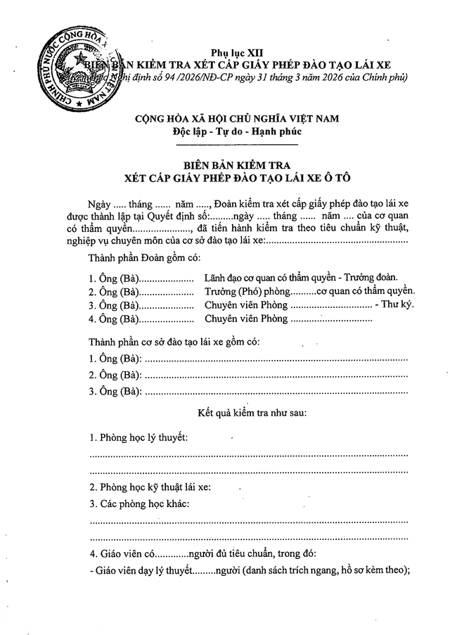 TOÀN VĂN: Nghị định 94/2026/NĐ-CP Quy định về hoạt động đào tạo và sát hạch lái xe- Ảnh 58.