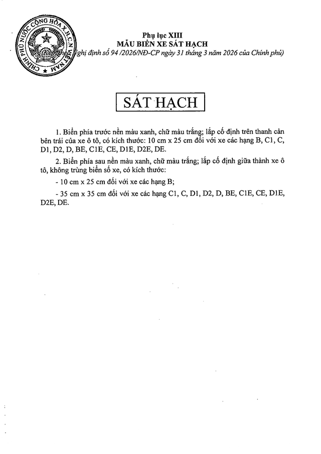 TOÀN VĂN: Nghị định 94/2026/NĐ-CP Quy định về hoạt động đào tạo và sát hạch lái xe- Ảnh 60.