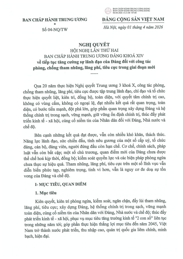 Nghị quyết số 04-NQ/TW về tiếp tục tăng cường sự lãnh đạo của Đảng đối với công tác phòng, chống tham nhũng, lãng phí, tiêu cực trong giai đoạn mới- Ảnh 2. Nghị quyết số 04-NQ/TW về tiếp tục tăng cường sự lãnh đạo của Đảng đối với công tác phòng, chống tham nhũng, lãng phí, tiêu cực trong giai đoạn mới- Ảnh 2.