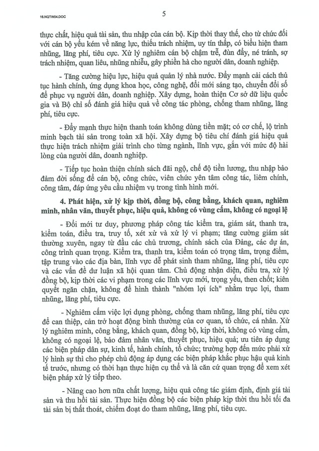 Nghị quyết số 04-NQ/TW về tiếp tục tăng cường sự lãnh đạo của Đảng đối với công tác phòng, chống tham nhũng, lãng phí, tiêu cực trong giai đoạn mới- Ảnh 6. Nghị quyết số 04-NQ/TW về tiếp tục tăng cường sự lãnh đạo của Đảng đối với công tác phòng, chống tham nhũng, lãng phí, tiêu cực trong giai đoạn mới- Ảnh 6.