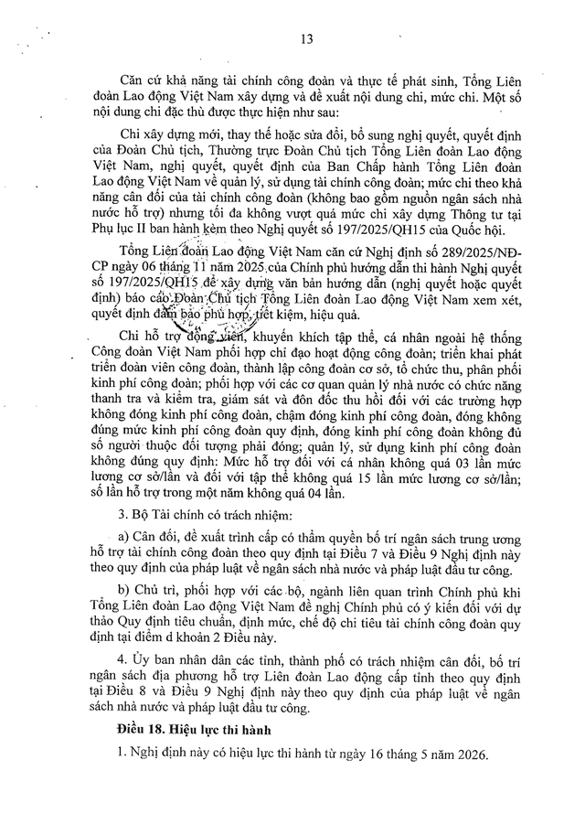 TOÀN VĂN: Nghị định 105/2026/NĐ-CP về quy định, hướng dẫn thi hành tài chính công đoàn- Ảnh 13. TOÀN VĂN: Nghị định 105/2026/NĐ-CP về quy định, hướng dẫn thi hành tài chính công đoàn- Ảnh 13.