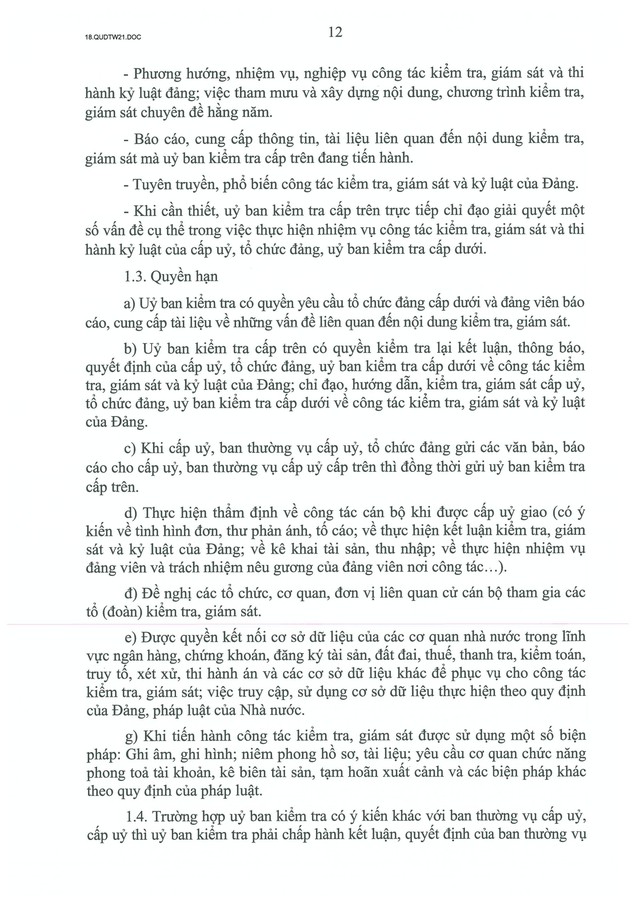 QUY ĐỊNH SỐ 21-QĐ/TW về CÔNG TÁC KIỂM TRA, GIÁM SÁT, KỶ LUẬT CỦA ĐẢNG- Ảnh 14.