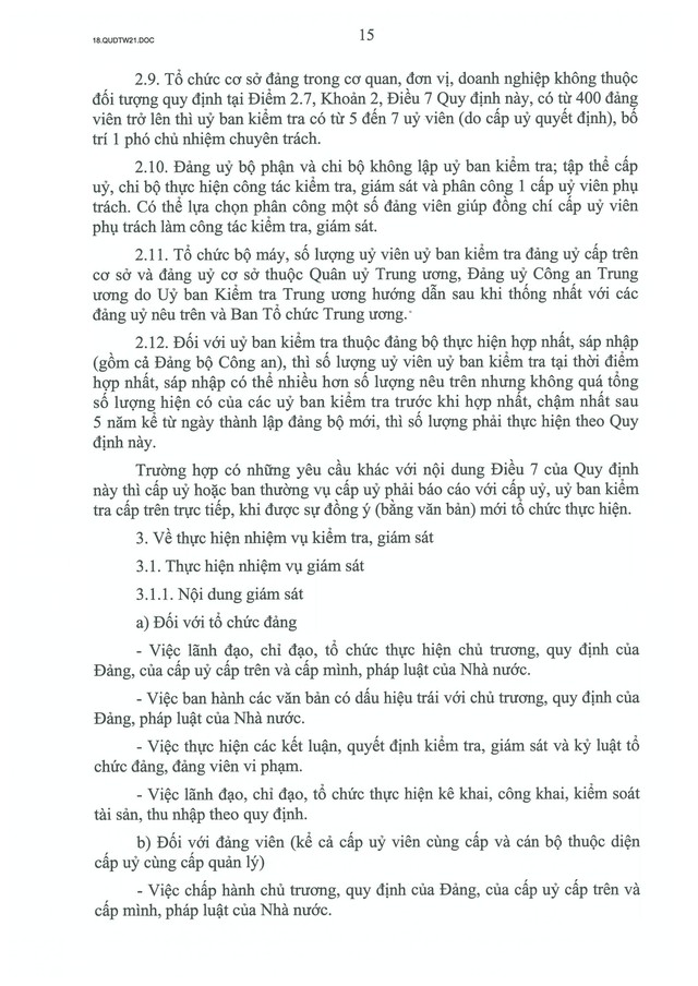 QUY ĐỊNH SỐ 21-QĐ/TW về CÔNG TÁC KIỂM TRA, GIÁM SÁT, KỶ LUẬT CỦA ĐẢNG- Ảnh 17.