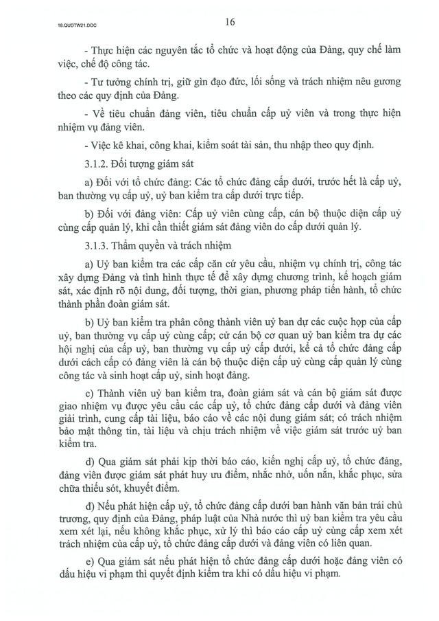 QUY ĐỊNH SỐ 21-QĐ/TW về CÔNG TÁC KIỂM TRA, GIÁM SÁT, KỶ LUẬT CỦA ĐẢNG- Ảnh 18.