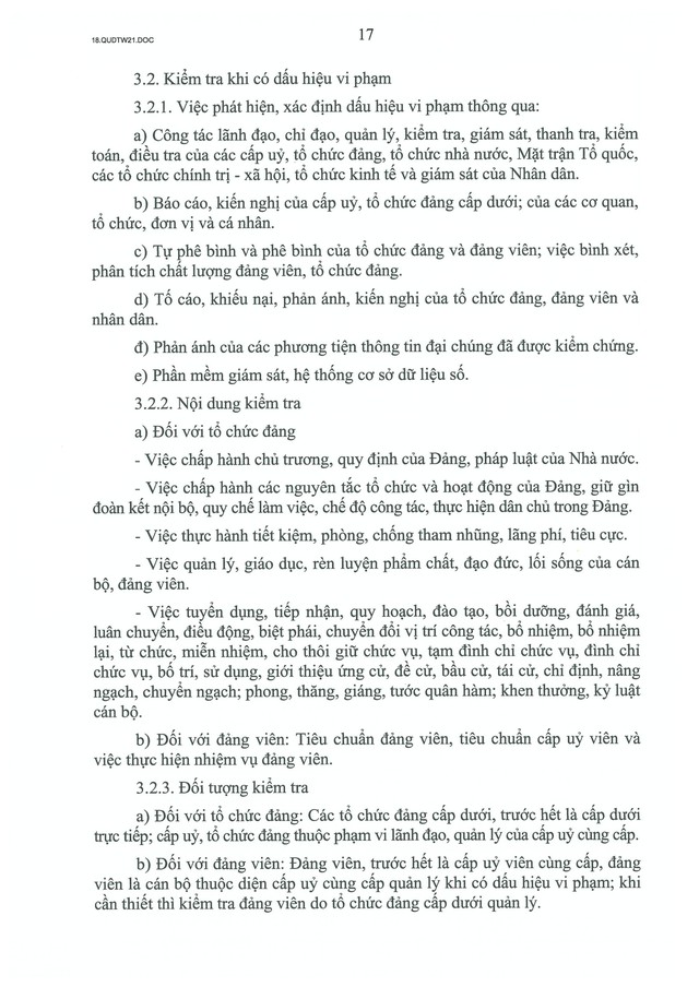 QUY ĐỊNH SỐ 21-QĐ/TW về CÔNG TÁC KIỂM TRA, GIÁM SÁT, KỶ LUẬT CỦA ĐẢNG- Ảnh 19.