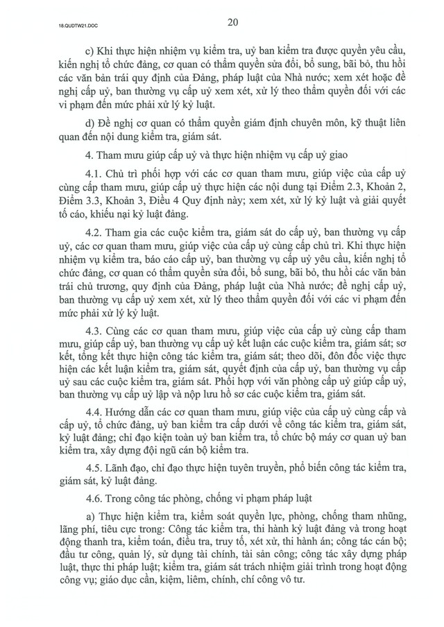 QUY ĐỊNH SỐ 21-QĐ/TW về CÔNG TÁC KIỂM TRA, GIÁM SÁT, KỶ LUẬT CỦA ĐẢNG- Ảnh 22.
