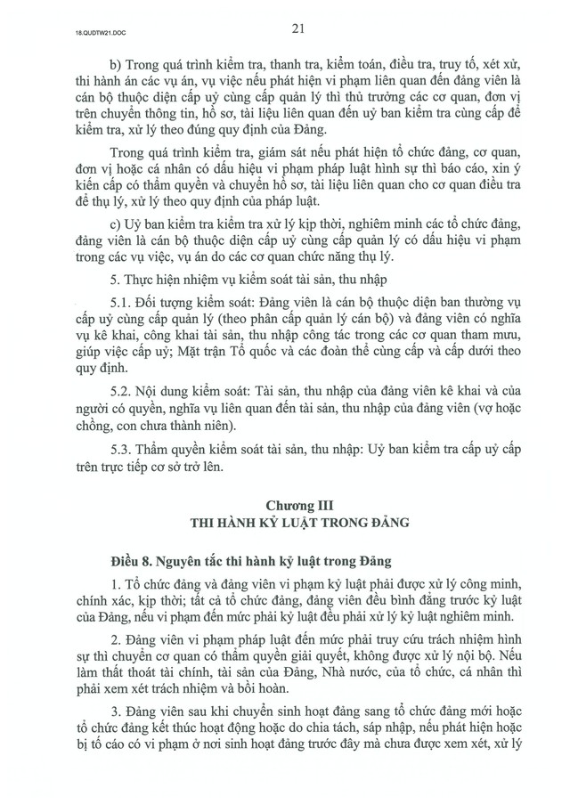 QUY ĐỊNH SỐ 21-QĐ/TW về CÔNG TÁC KIỂM TRA, GIÁM SÁT, KỶ LUẬT CỦA ĐẢNG- Ảnh 23.