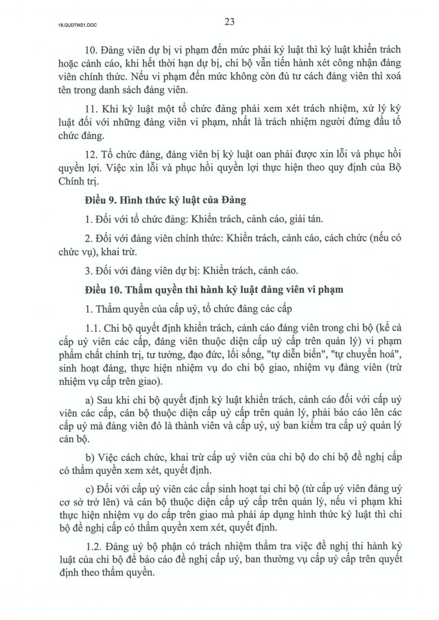 QUY ĐỊNH SỐ 21-QĐ/TW về CÔNG TÁC KIỂM TRA, GIÁM SÁT, KỶ LUẬT CỦA ĐẢNG- Ảnh 25.