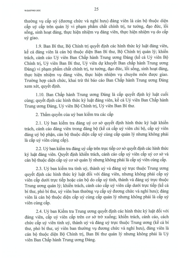 QUY ĐỊNH SỐ 21-QĐ/TW về CÔNG TÁC KIỂM TRA, GIÁM SÁT, KỶ LUẬT CỦA ĐẢNG- Ảnh 27.