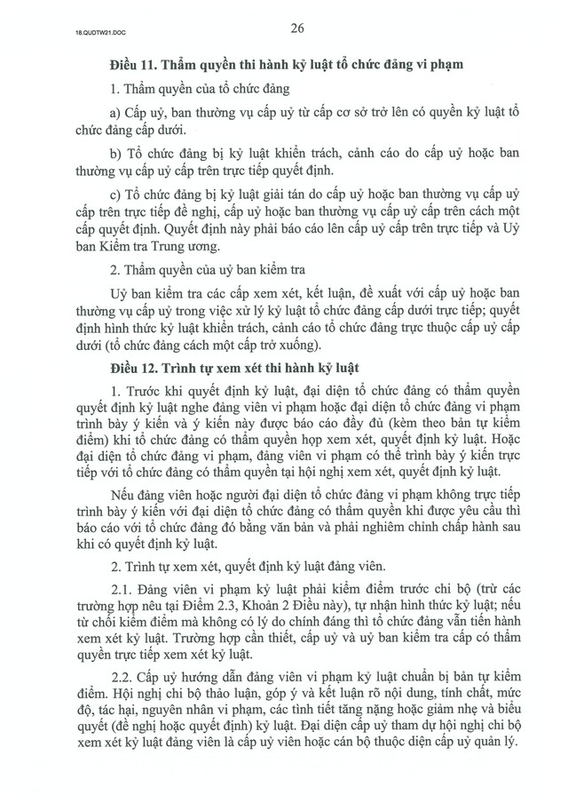 QUY ĐỊNH SỐ 21-QĐ/TW về CÔNG TÁC KIỂM TRA, GIÁM SÁT, KỶ LUẬT CỦA ĐẢNG- Ảnh 28.