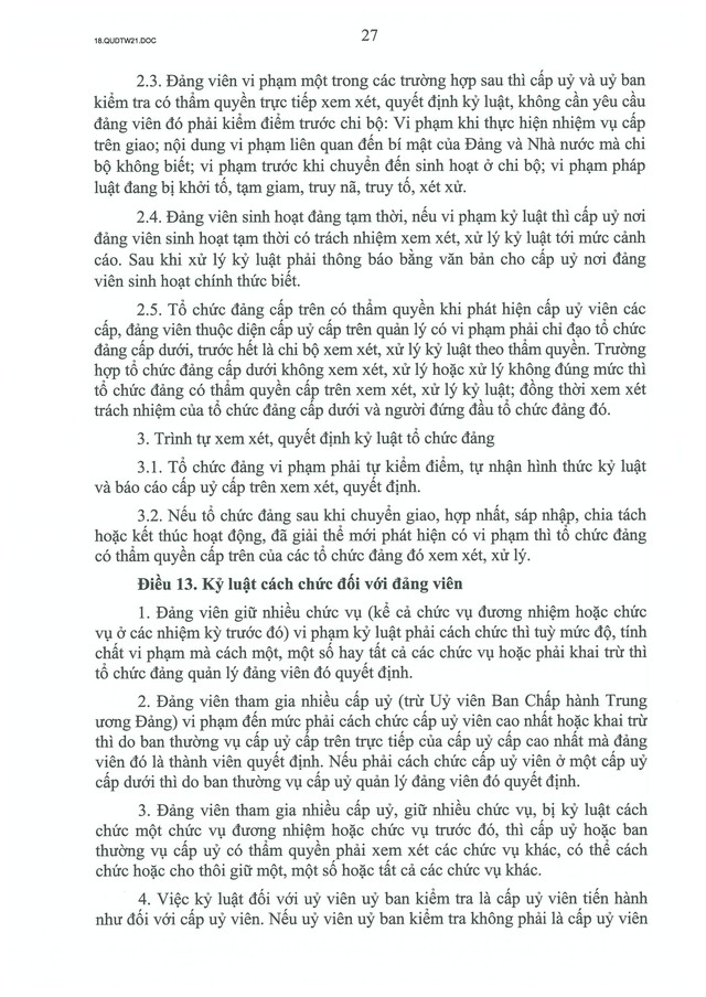 QUY ĐỊNH SỐ 21-QĐ/TW về CÔNG TÁC KIỂM TRA, GIÁM SÁT, KỶ LUẬT CỦA ĐẢNG- Ảnh 29.