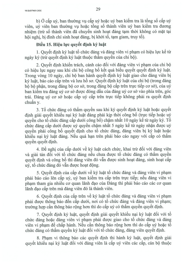 QUY ĐỊNH SỐ 21-QĐ/TW về CÔNG TÁC KIỂM TRA, GIÁM SÁT, KỶ LUẬT CỦA ĐẢNG- Ảnh 31.