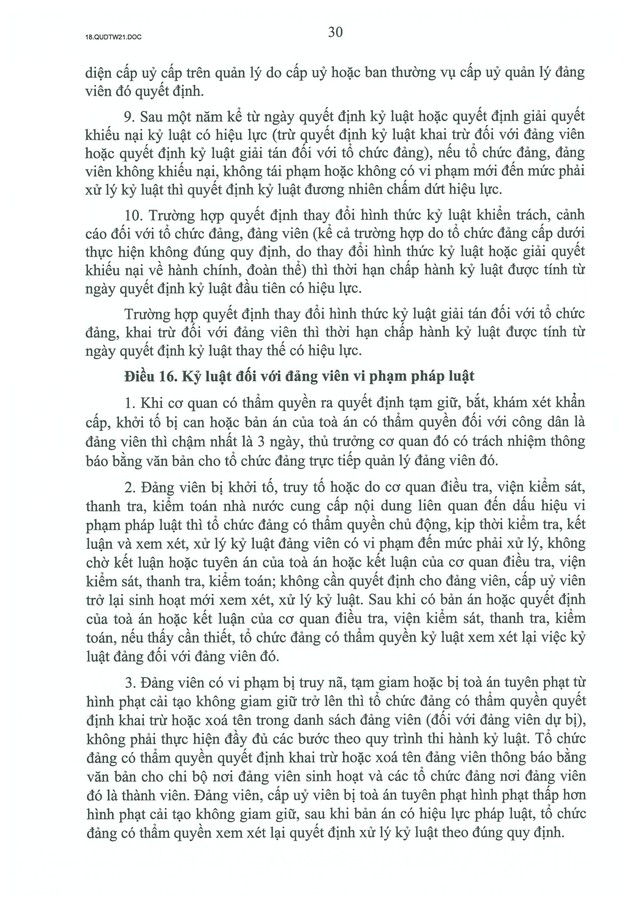 QUY ĐỊNH SỐ 21-QĐ/TW về CÔNG TÁC KIỂM TRA, GIÁM SÁT, KỶ LUẬT CỦA ĐẢNG- Ảnh 32.