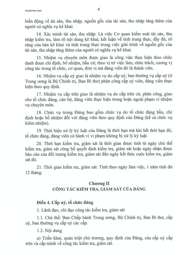 QUY ĐỊNH SỐ 21-QĐ/TW về CÔNG TÁC KIỂM TRA, GIÁM SÁT, KỶ LUẬT CỦA ĐẢNG- Ảnh 6.