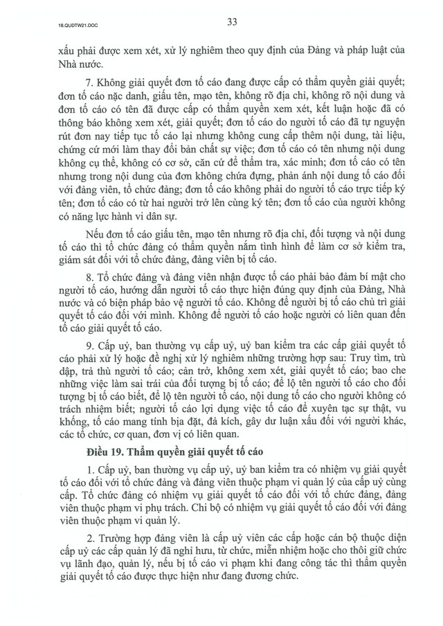 QUY ĐỊNH SỐ 21-QĐ/TW về CÔNG TÁC KIỂM TRA, GIÁM SÁT, KỶ LUẬT CỦA ĐẢNG- Ảnh 35.