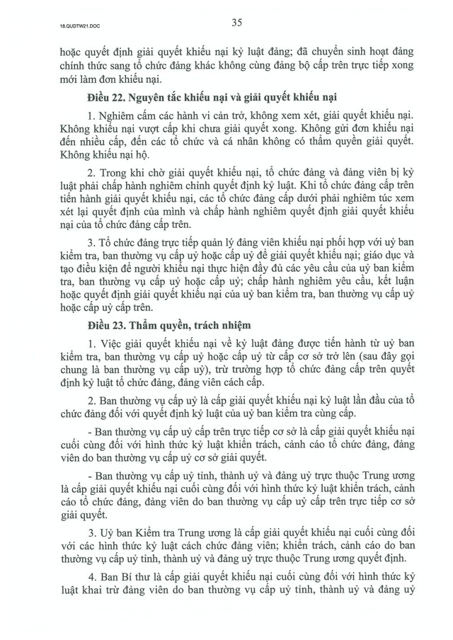 QUY ĐỊNH SỐ 21-QĐ/TW về CÔNG TÁC KIỂM TRA, GIÁM SÁT, KỶ LUẬT CỦA ĐẢNG- Ảnh 37.