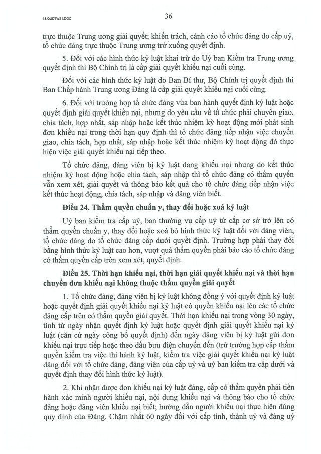 QUY ĐỊNH SỐ 21-QĐ/TW về CÔNG TÁC KIỂM TRA, GIÁM SÁT, KỶ LUẬT CỦA ĐẢNG- Ảnh 38.