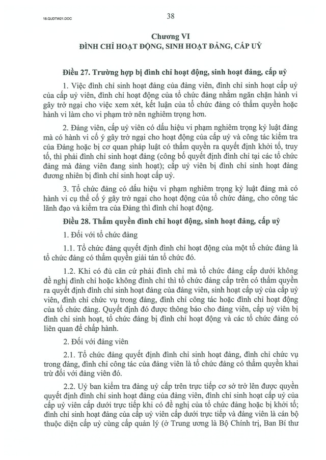 QUY ĐỊNH SỐ 21-QĐ/TW về CÔNG TÁC KIỂM TRA, GIÁM SÁT, KỶ LUẬT CỦA ĐẢNG- Ảnh 40.