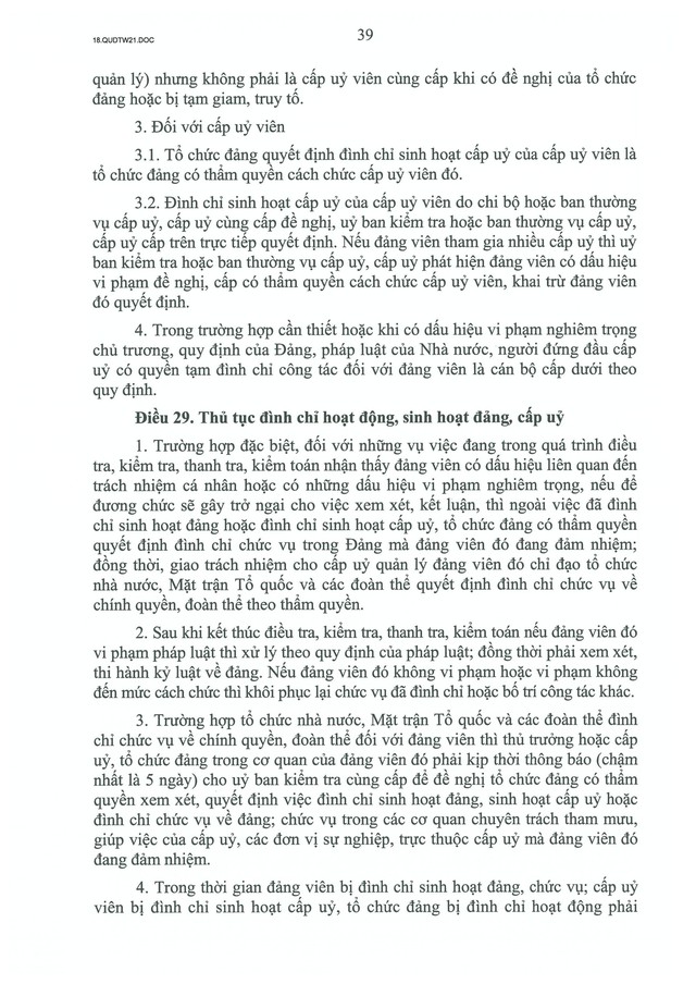 QUY ĐỊNH SỐ 21-QĐ/TW về CÔNG TÁC KIỂM TRA, GIÁM SÁT, KỶ LUẬT CỦA ĐẢNG- Ảnh 41.