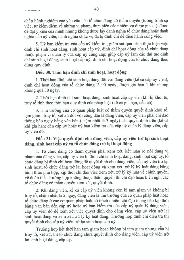 QUY ĐỊNH SỐ 21-QĐ/TW về CÔNG TÁC KIỂM TRA, GIÁM SÁT, KỶ LUẬT CỦA ĐẢNG- Ảnh 42.