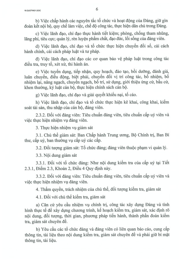 QUY ĐỊNH SỐ 21-QĐ/TW về CÔNG TÁC KIỂM TRA, GIÁM SÁT, KỶ LUẬT CỦA ĐẢNG- Ảnh 8.
