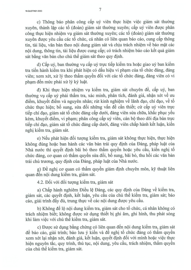 QUY ĐỊNH SỐ 21-QĐ/TW về CÔNG TÁC KIỂM TRA, GIÁM SÁT, KỶ LUẬT CỦA ĐẢNG- Ảnh 9.