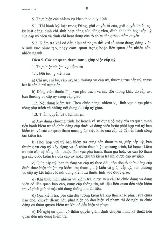 QUY ĐỊNH SỐ 21-QĐ/TW về CÔNG TÁC KIỂM TRA, GIÁM SÁT, KỶ LUẬT CỦA ĐẢNG- Ảnh 10.