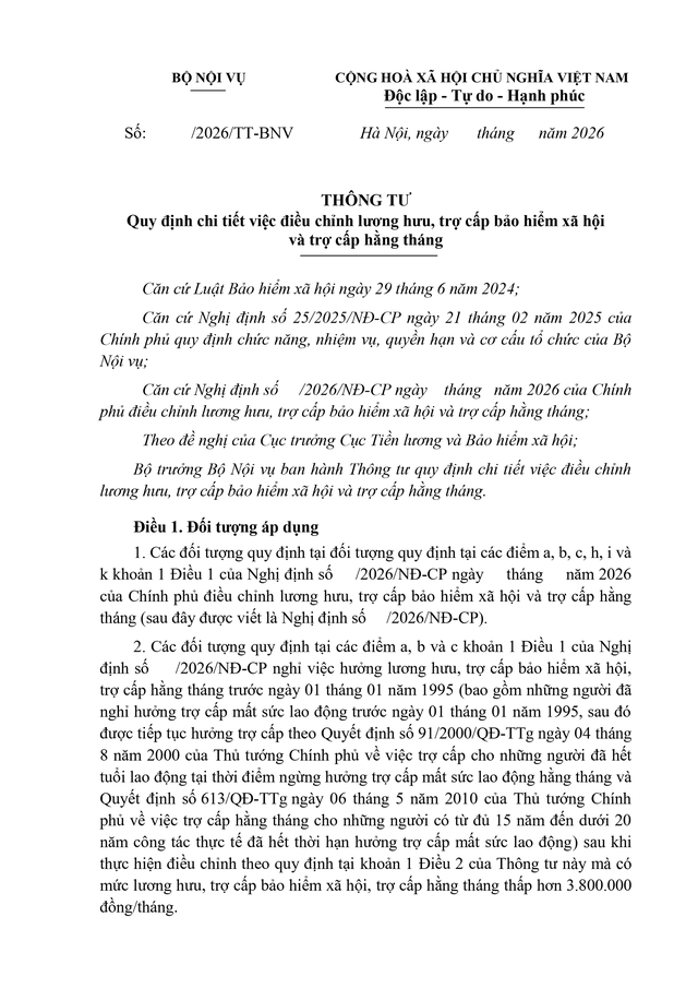 TOÀN VĂN: Dự thảo Thông tư về ĐIỀU CHỈNH LƯƠNG HƯU, TRỢ CẤP bảo hiểm xã hội và trợ cấp hằng tháng- Ảnh 2. TOÀN VĂN: Dự thảo Thông tư về ĐIỀU CHỈNH LƯƠNG HƯU, TRỢ CẤP bảo hiểm xã hội và trợ cấp hằng tháng- Ảnh 2.
