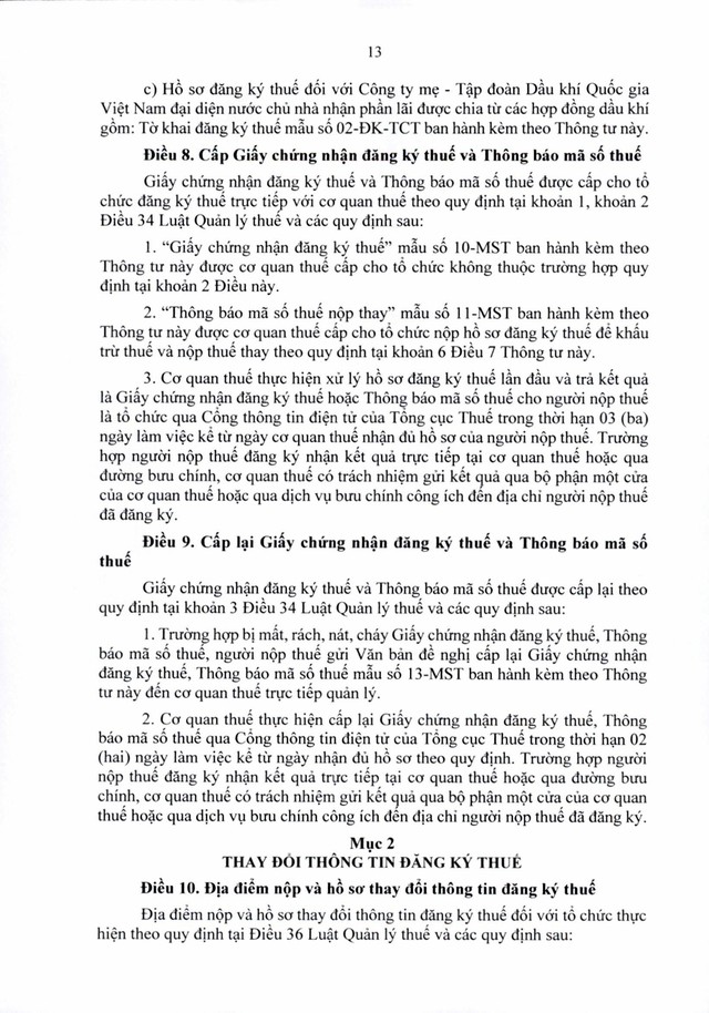 Văn bản hợp nhất số 06/VBHN-BTC: Thông tư quy định về đăng ký thuế- Ảnh 13.
