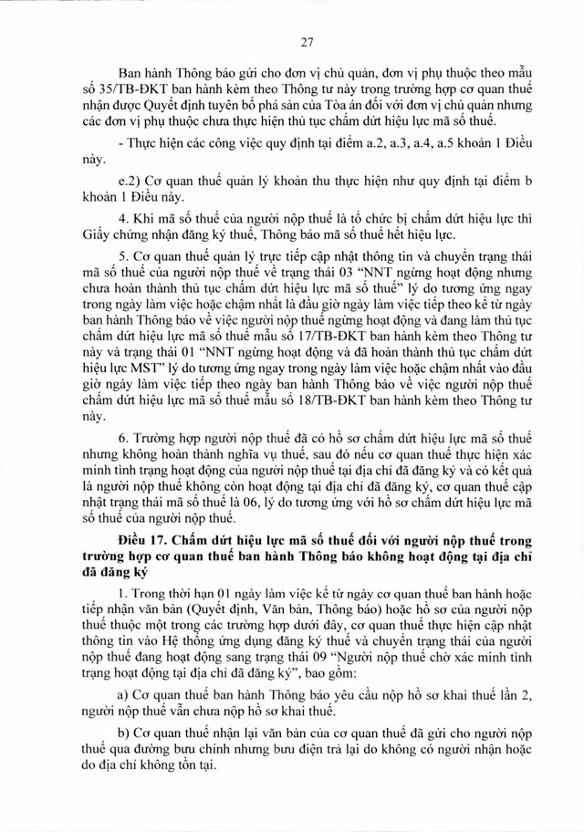 Văn bản hợp nhất số 06/VBHN-BTC: Thông tư quy định về đăng ký thuế- Ảnh 27.
