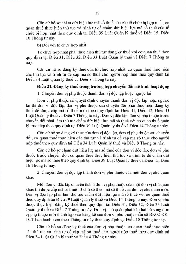 Văn bản hợp nhất số 06/VBHN-BTC: Thông tư quy định về đăng ký thuế- Ảnh 39.
