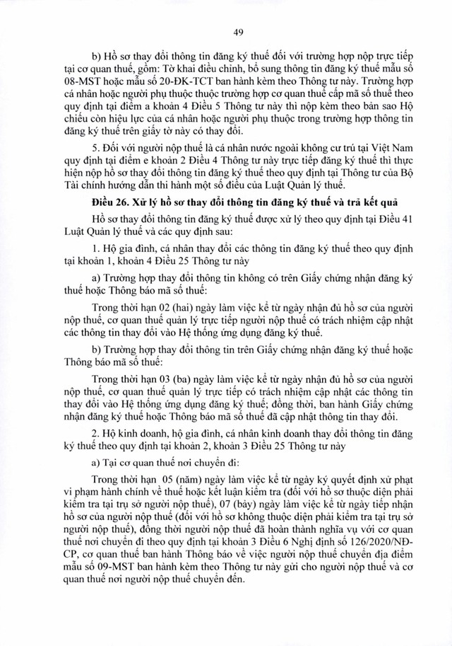 Văn bản hợp nhất số 06/VBHN-BTC: Thông tư quy định về đăng ký thuế- Ảnh 49.