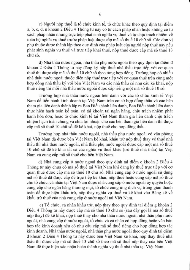 Văn bản hợp nhất số 06/VBHN-BTC: Thông tư quy định về đăng ký thuế- Ảnh 6.