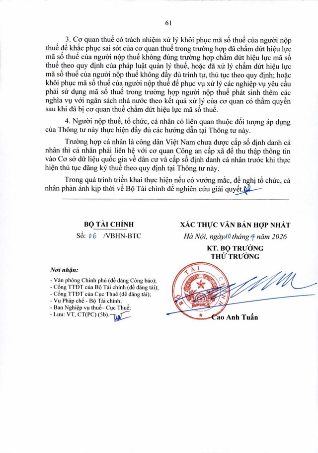 Văn bản hợp nhất số 06/VBHN-BTC: Thông tư quy định về đăng ký thuế- Ảnh 61.