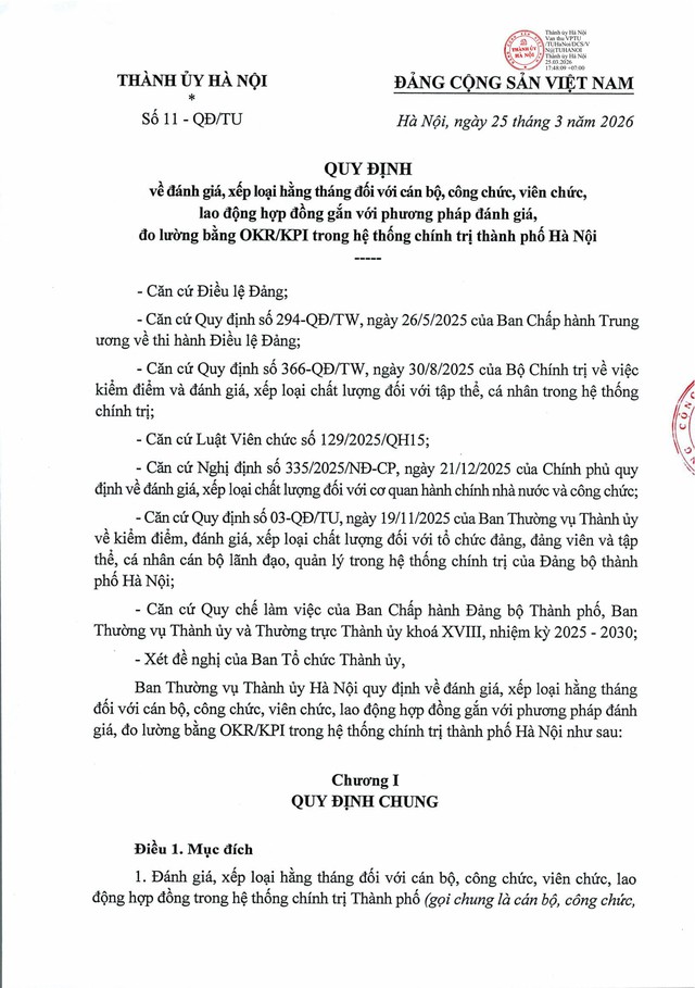 Quy định số 11-QĐ/TU về đánh giá, xếp loại cán bộ, công chức, viên chức, lao động hợp đồng bằng OKR/KPI- Ảnh 4.