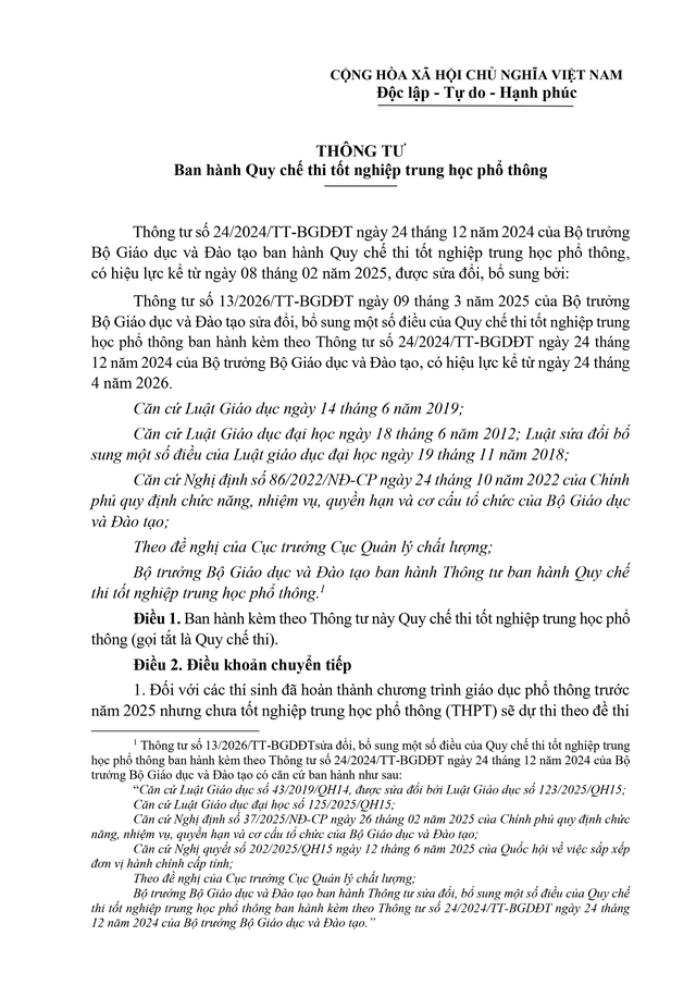 VĂN BẢN HỢP NHẤT số 02/VBHN-BGDĐT Quy chế thi tốt nghiệp trung học phổ thông- Ảnh 1.