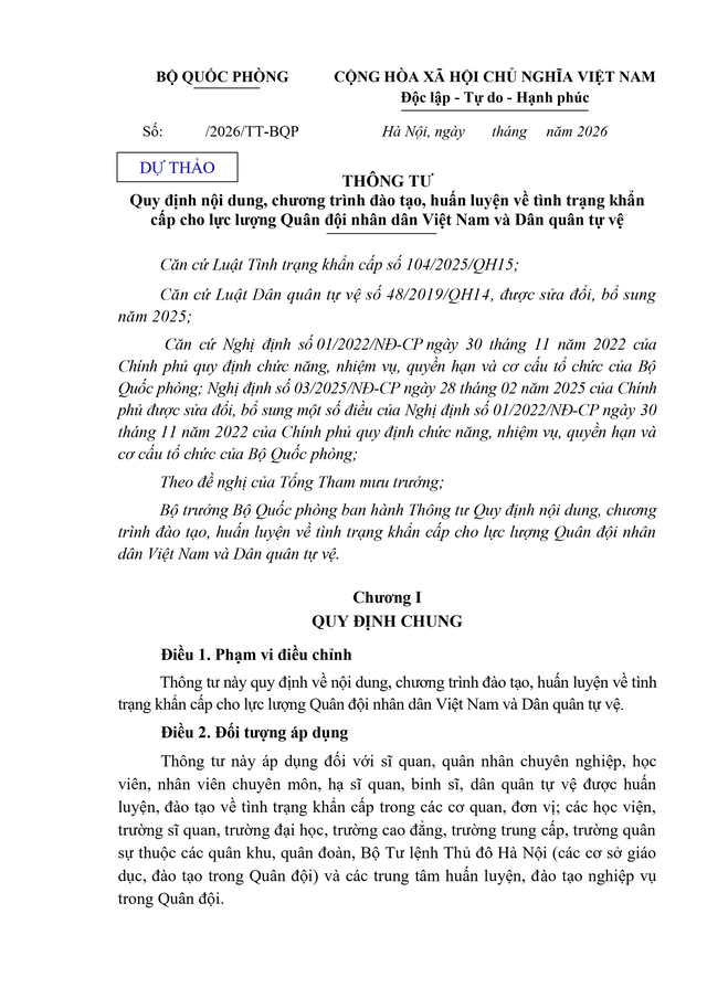 Dự thảo Thông tư Quy định nội dung, chương trình đào tạo, huấn luyện về tình trạng khẩn cấp- Ảnh 2.