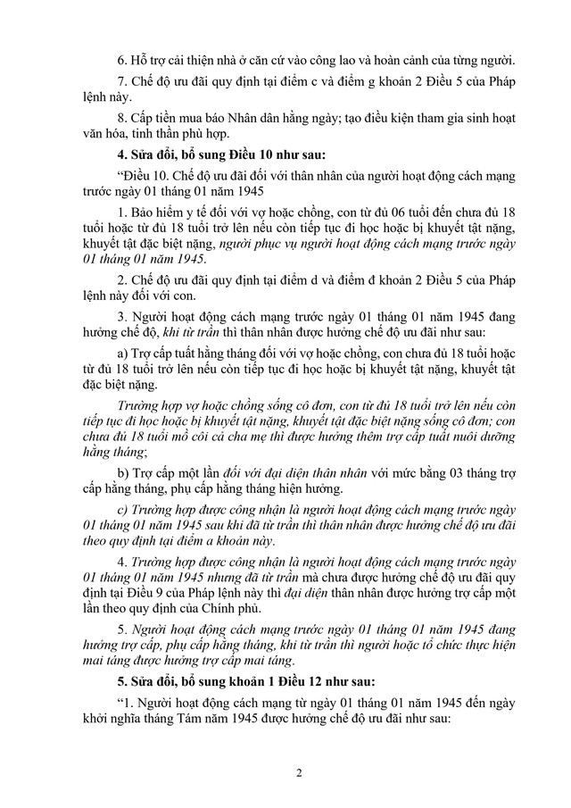 TOÀN VĂN: Dự thảo Pháp lệnh sửa đổi, bổ sung Pháp lệnh ưu đãi người có công với cách mạng- Ảnh 2.