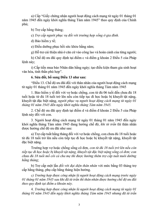 TOÀN VĂN: Dự thảo Pháp lệnh sửa đổi, bổ sung Pháp lệnh ưu đãi người có công với cách mạng- Ảnh 3.
